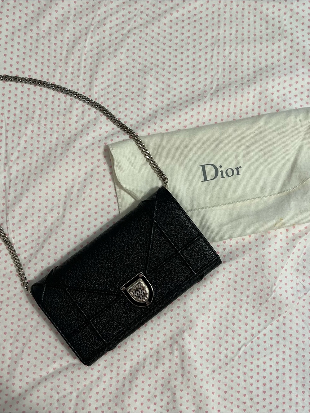 Christian Dior Diorama Black Leather Wallet On Chain